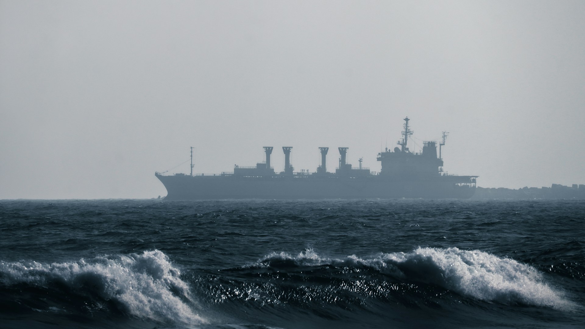 a large ship in the middle of the ocean